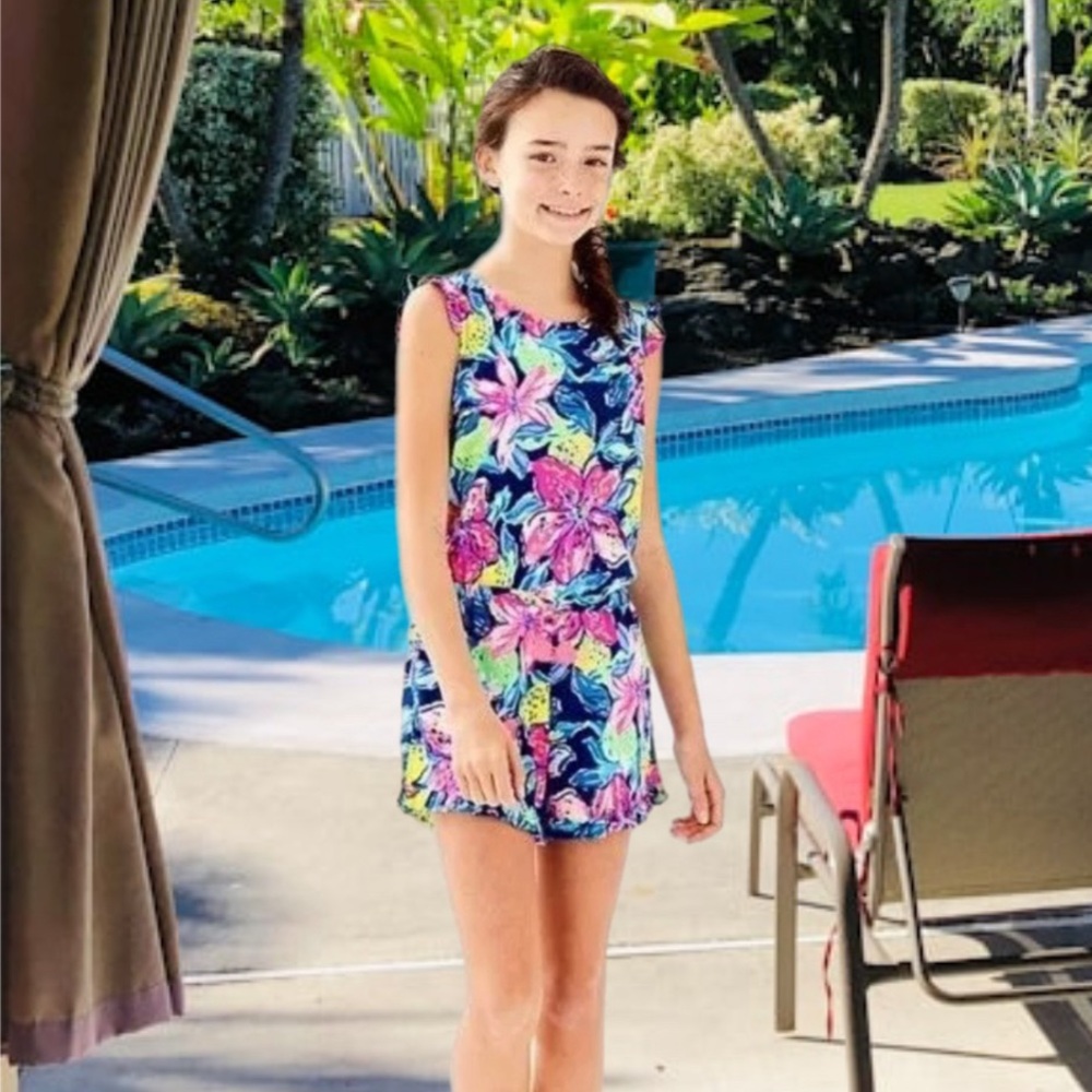 🌸 Lilly Pulitzer Tala Romper | Nauti Navy Capri Soleil | Girl’s Size XL - EUC